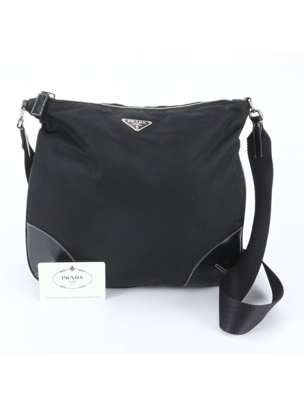 Prada Tessuto Nylon Leather Shoulder Bag Crossbody Black
